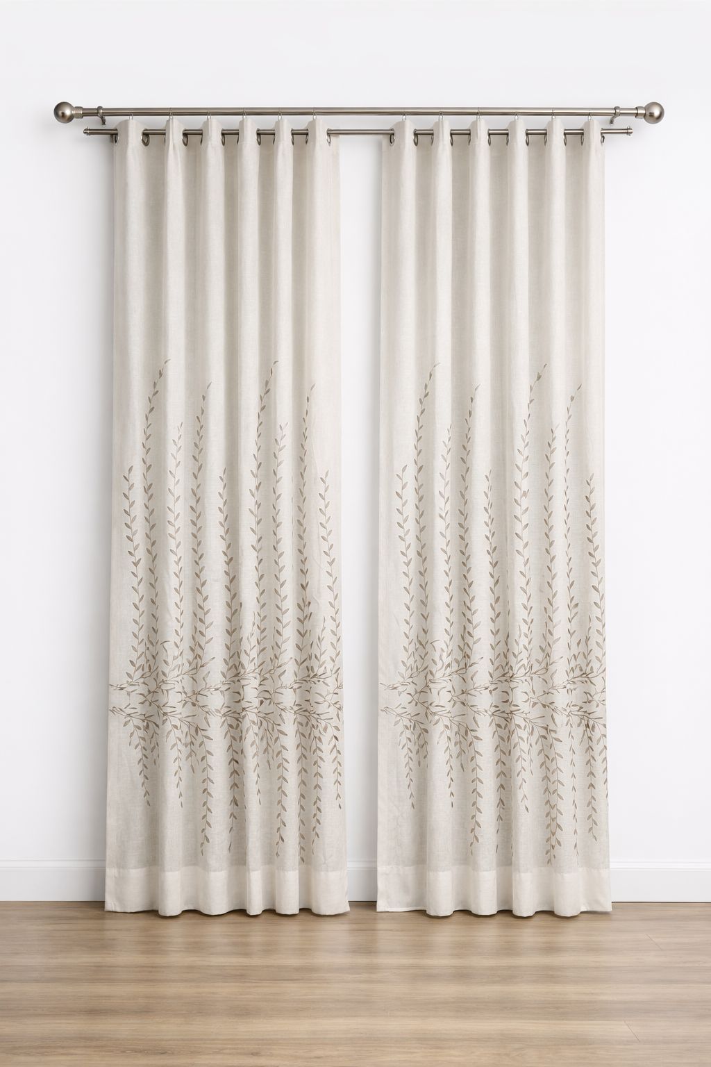 Homera - Ivory Vine Embroidered Linen Sheers