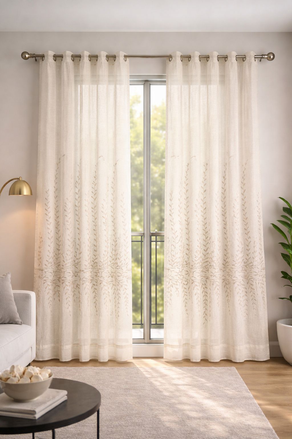 Homera - Ivory Vine Embroidered Linen Sheers