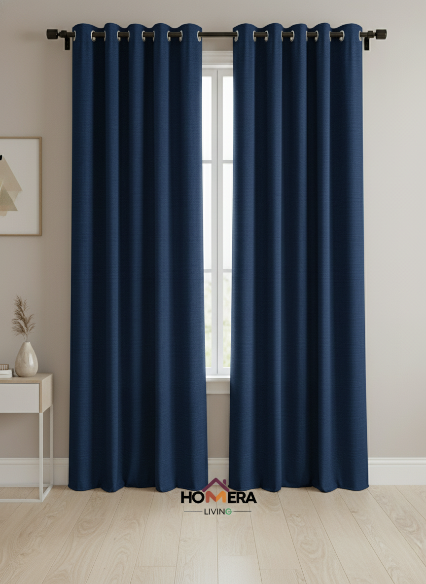 Lumière Collection German Plain Knit Curtains - {Oxford Navy)