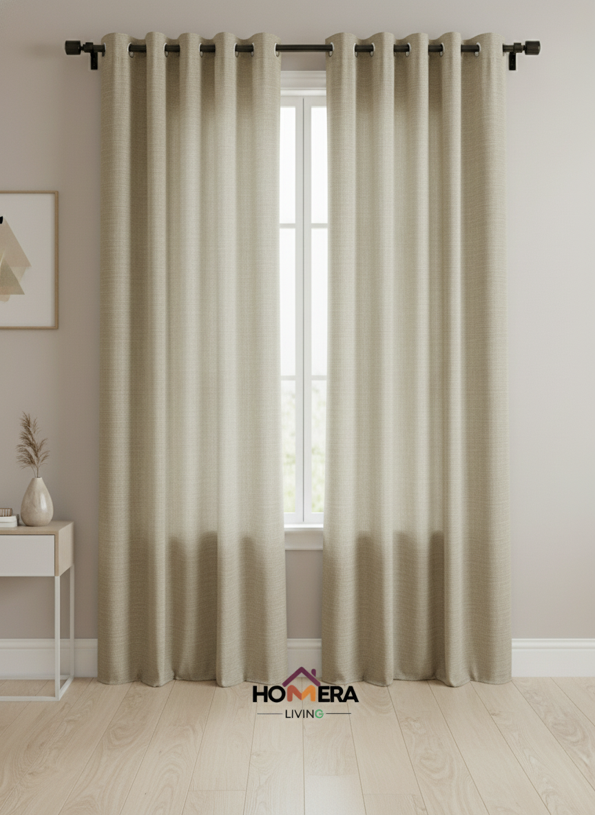 Lumière Collection German Plain Knit Curtains - {  Beige )