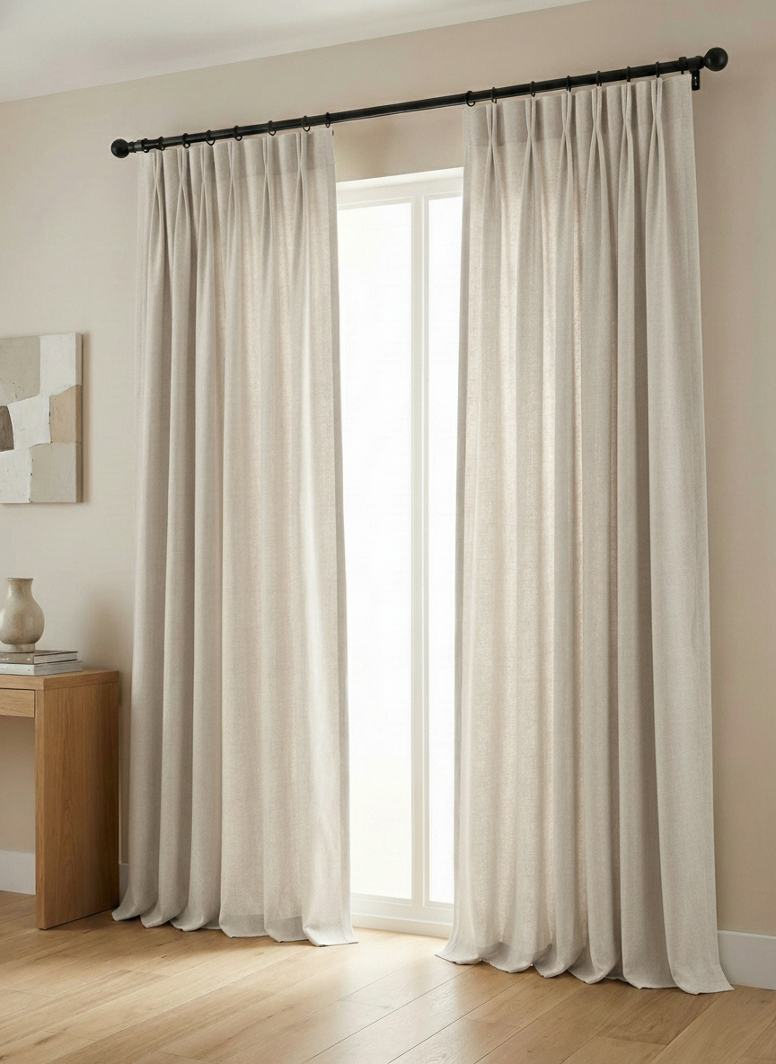 Lumière Collection German Plain Knit Curtains - {  Beige )