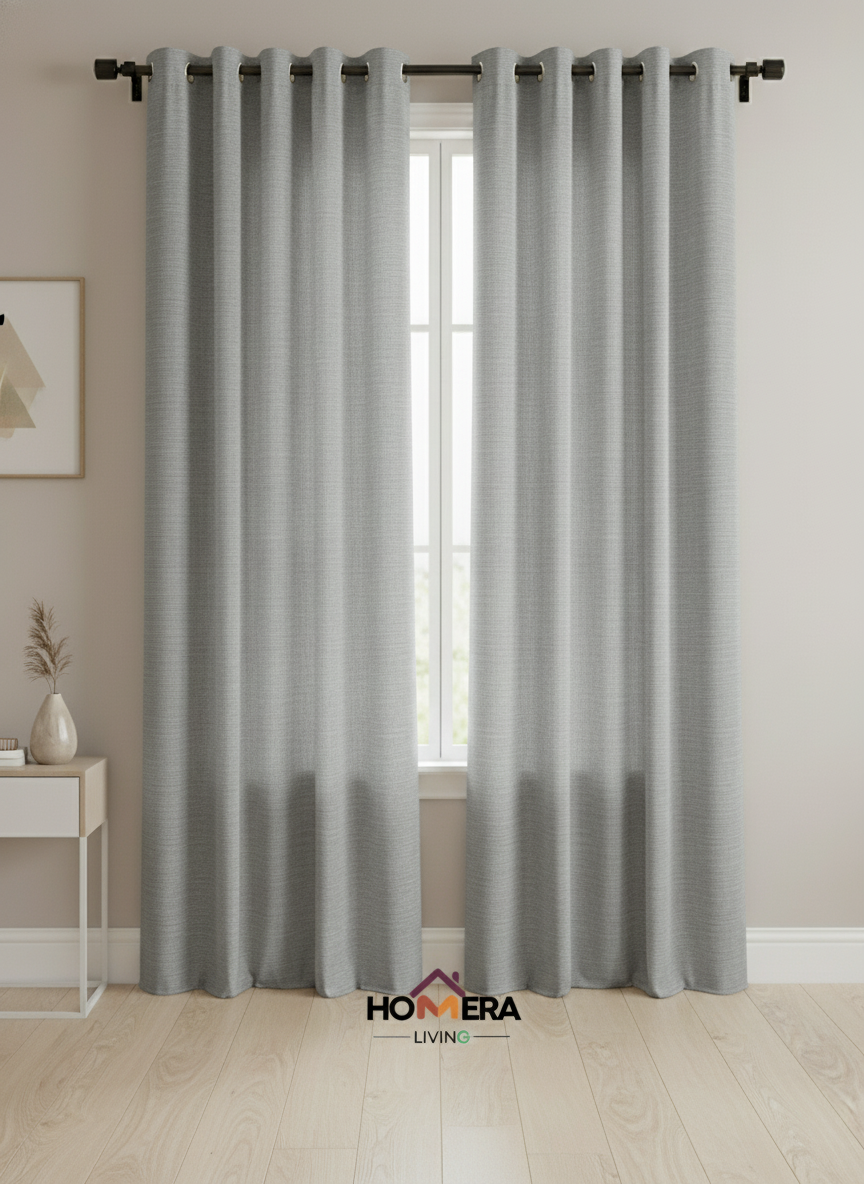 Lumière Collection German Plain Knit Curtains - {Grey)
