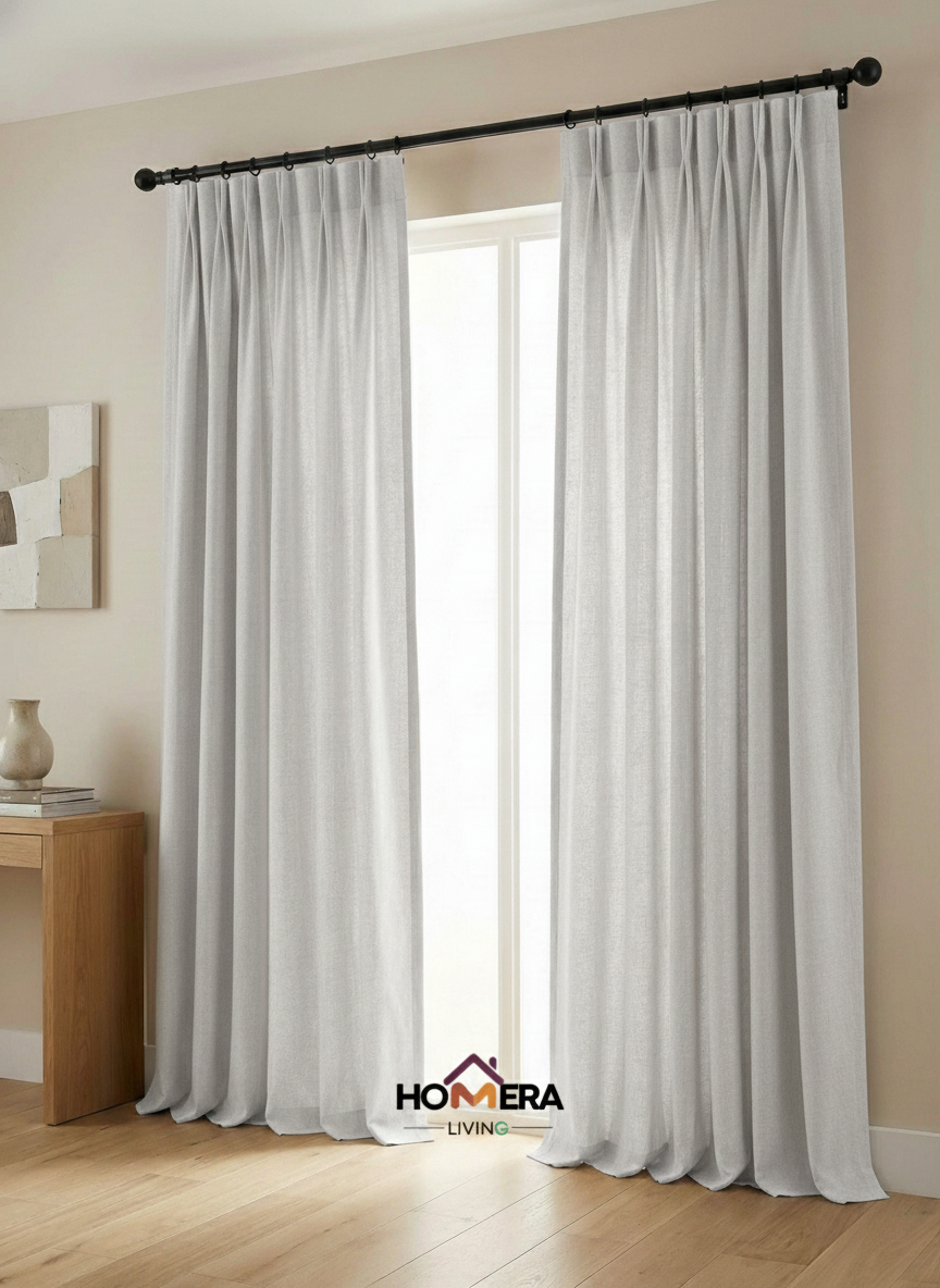 Lumière Collection German Plain Knit Curtains - {Grey)