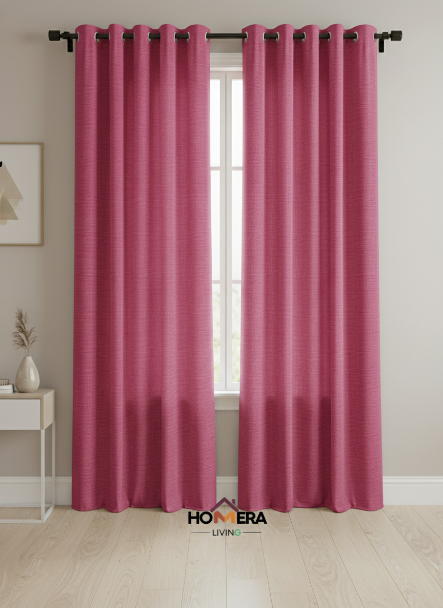 Lumière Collection German Plain Knit Curtains - {Coral rose)