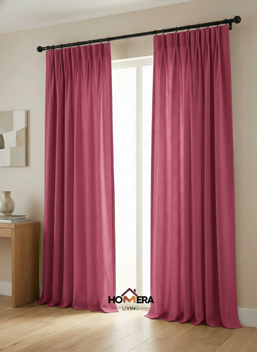 Lumière Collection German Plain Knit Curtains - {Coral rose)