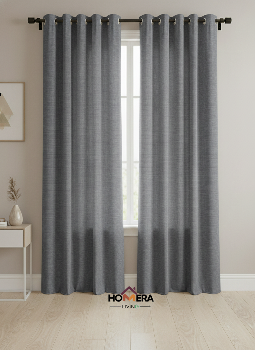 Lumière Collection German Plain Knit Curtains - {Weathered Grey)