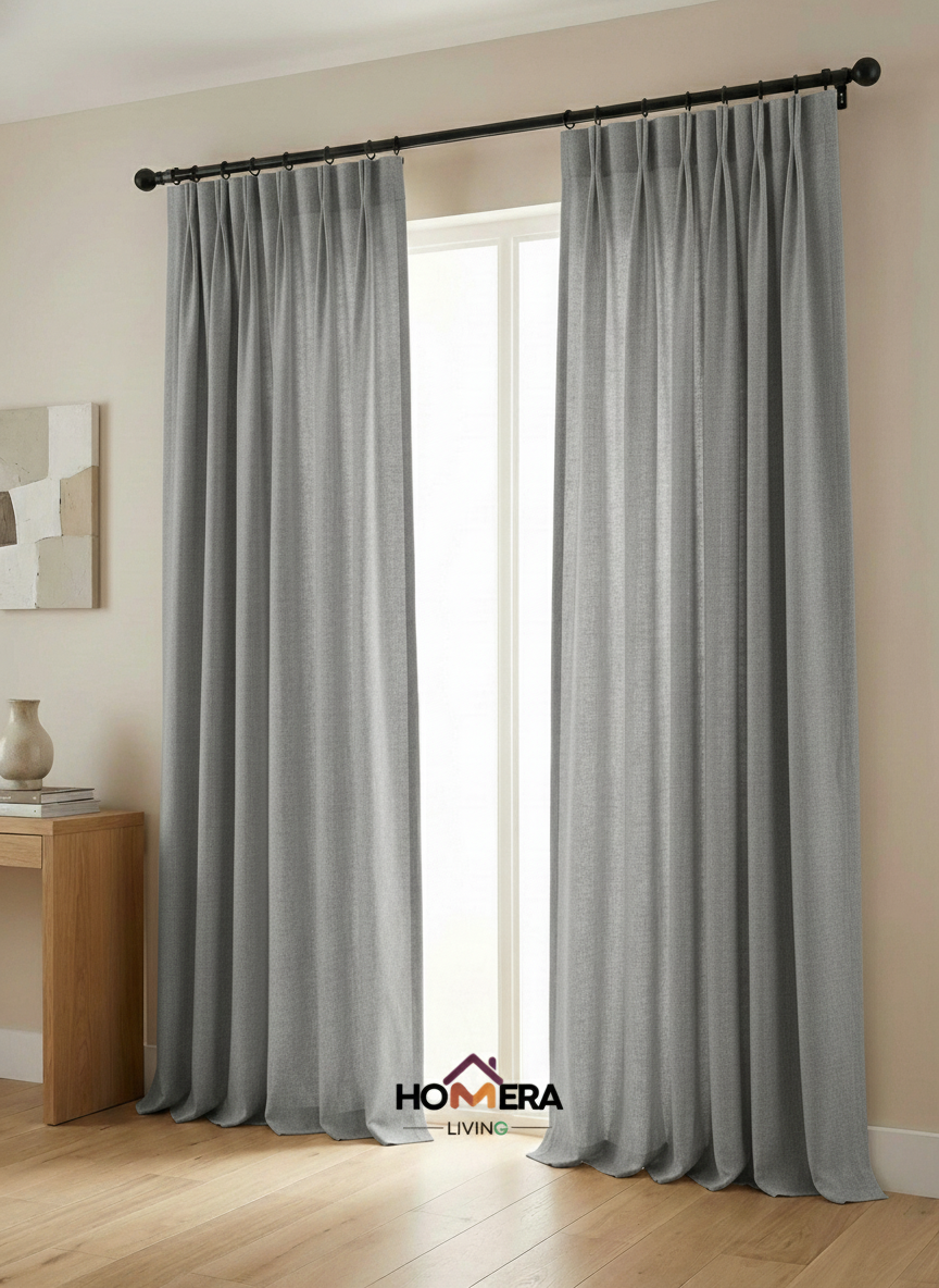 Lumière Collection German Plain Knit Curtains - {Weathered Grey)