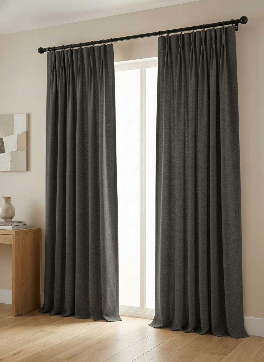 Lumière Collection German Plain Knit Curtains - {Smoky Black)