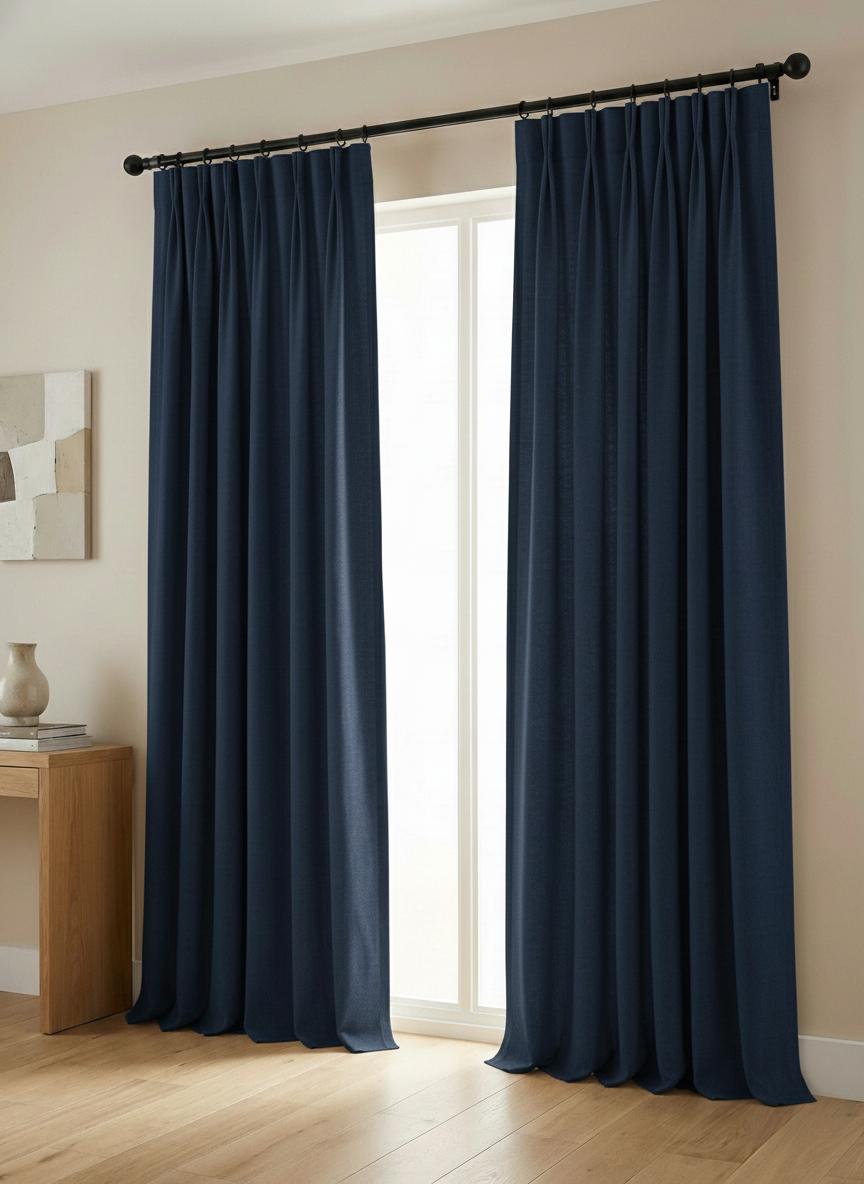 Lumière Collection German Plain Knit Curtains - {Oxford Navy)