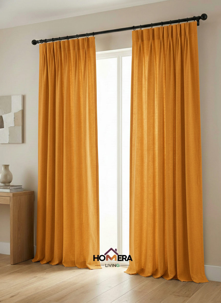 Lumière Collection German Plain Knit Curtains - {Palace orange)