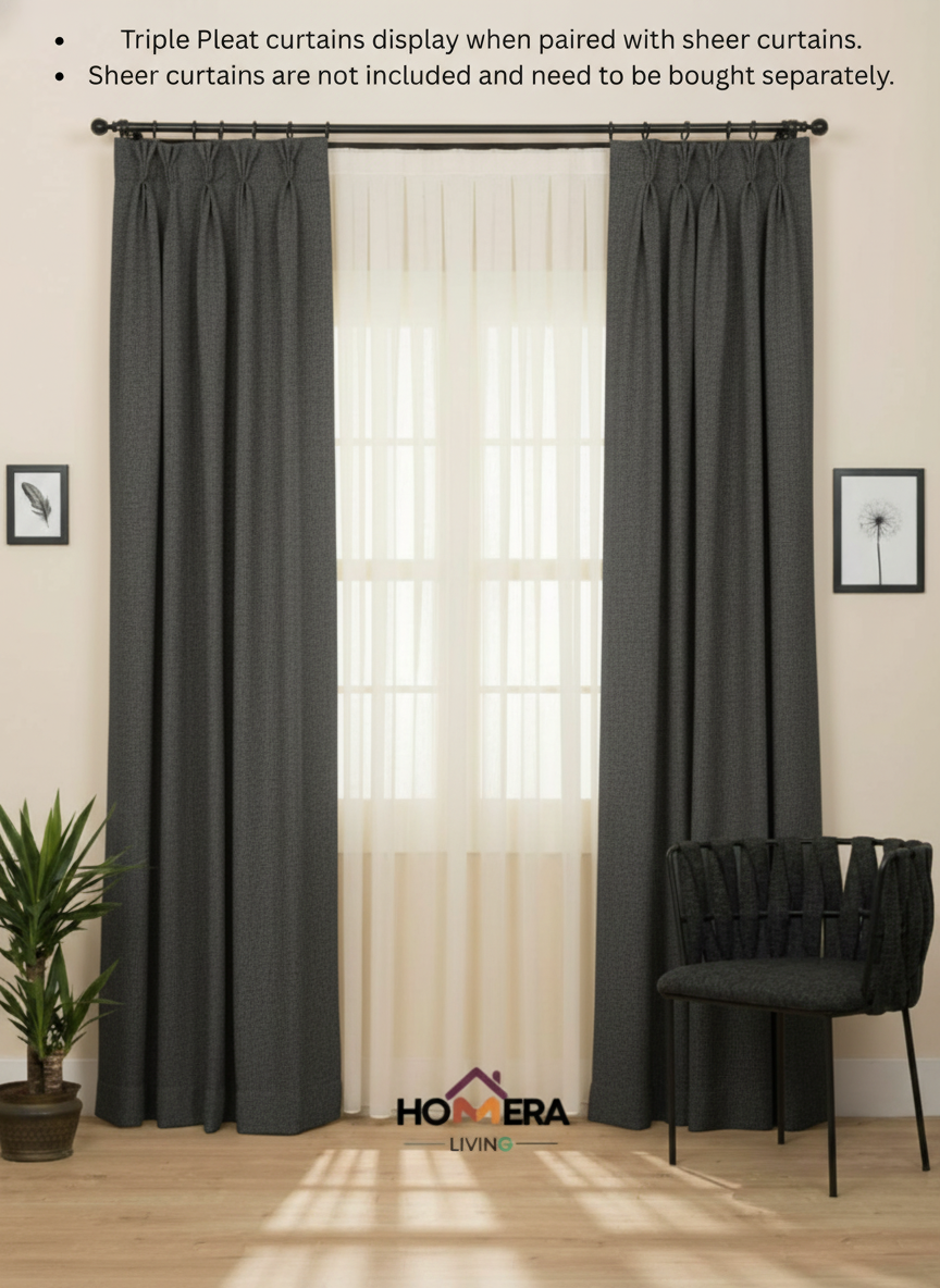Lumière Collection German Plain Knit Curtains - {Smoky Black)