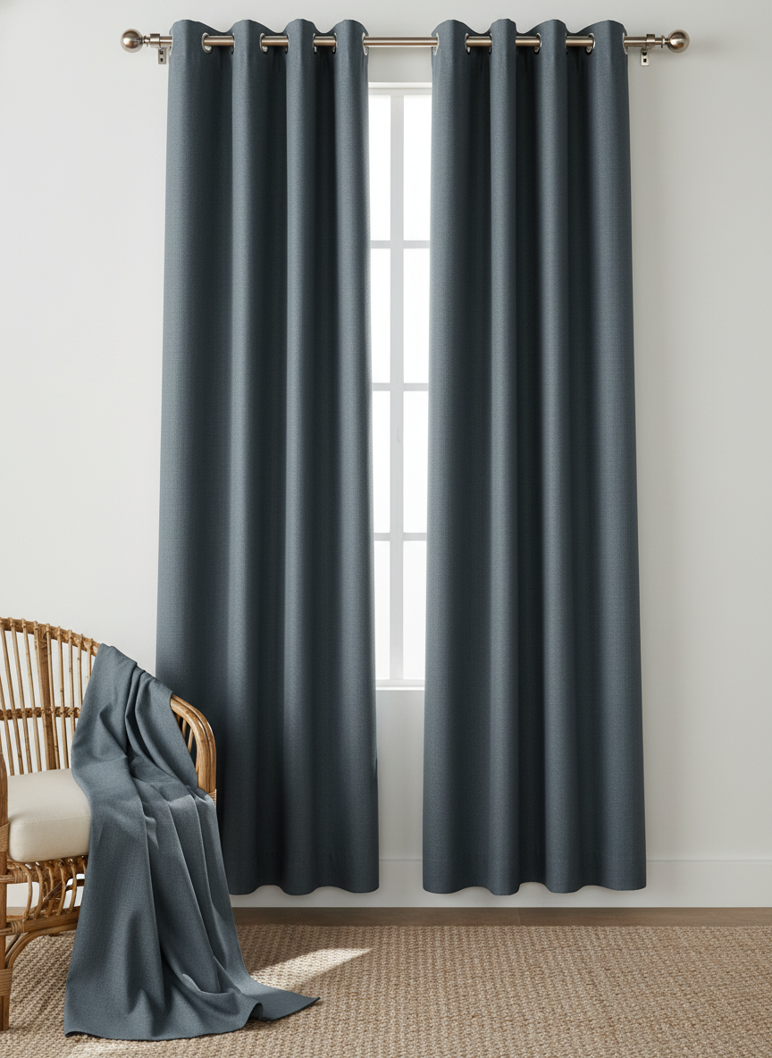 LumiShade Collection Plain Curtains - {dark grey-blue )