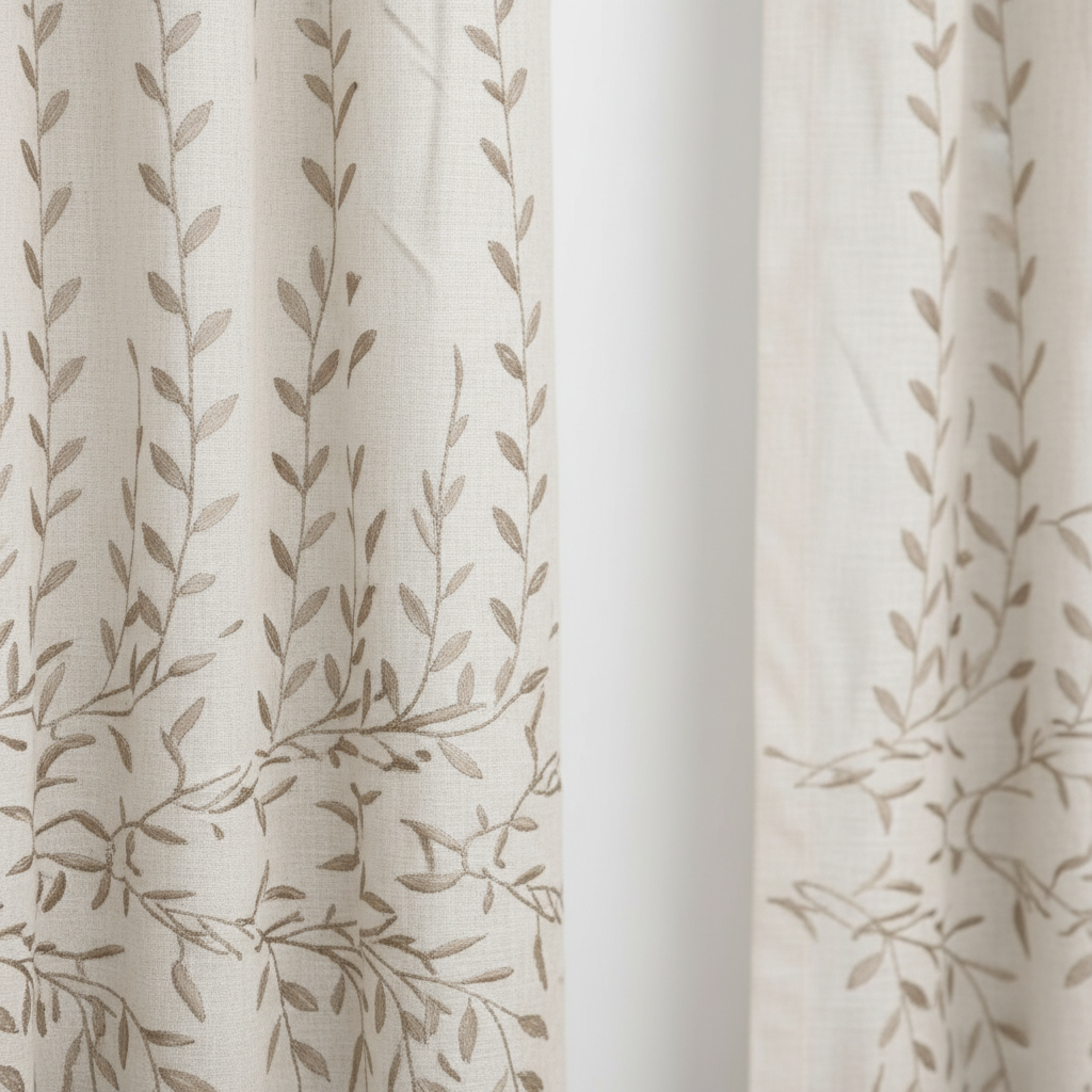 Homera - Ivory Vine Embroidered Linen Sheers