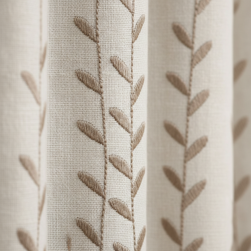 Homera - Ivory Vine Embroidered Linen Sheers
